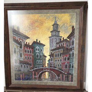 Anatole Krasnyansky "Venice Yellow Sunset" Seriolithograph Framed Art 34”w x 37”
